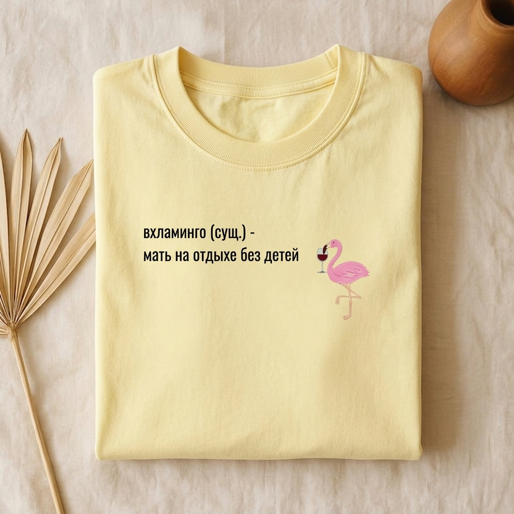 Вхламинго (сущ.) - Мать На Отдыхе Без Детей | Funny Russian Mom Shirt | Vintage Wash Oversized T-Shirt | Unisex Boxy Tee