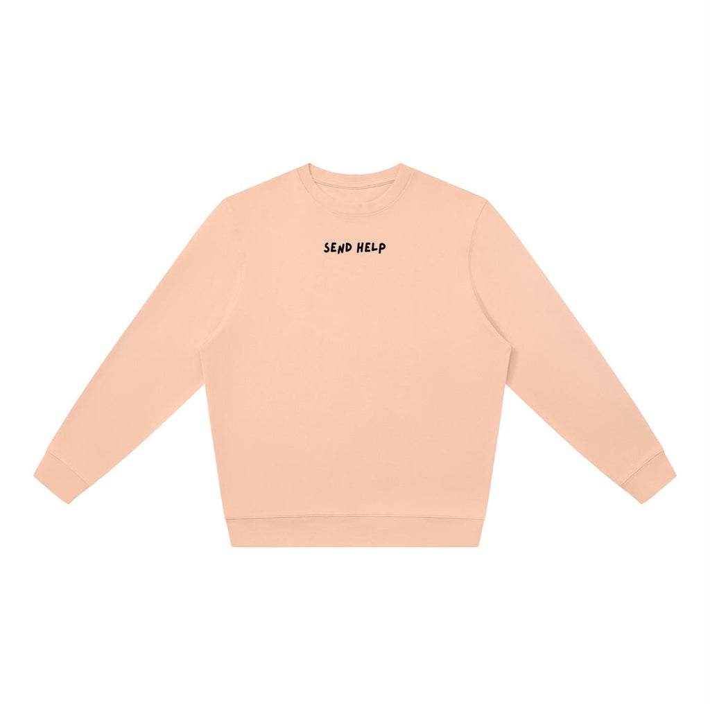 Send Help | Oversized Crewneck Sweatshirt | Loose Fit Pullover Sweater | Minimalist Streetwear | Funny Quote Cozy Women’s Sweatshirt