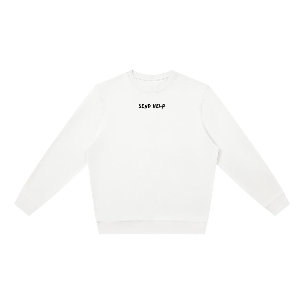 Send Help | Oversized Crewneck Sweatshirt | Loose Fit Pullover Sweater | Minimalist Streetwear | Funny Quote Cozy Women’s Sweatshirt