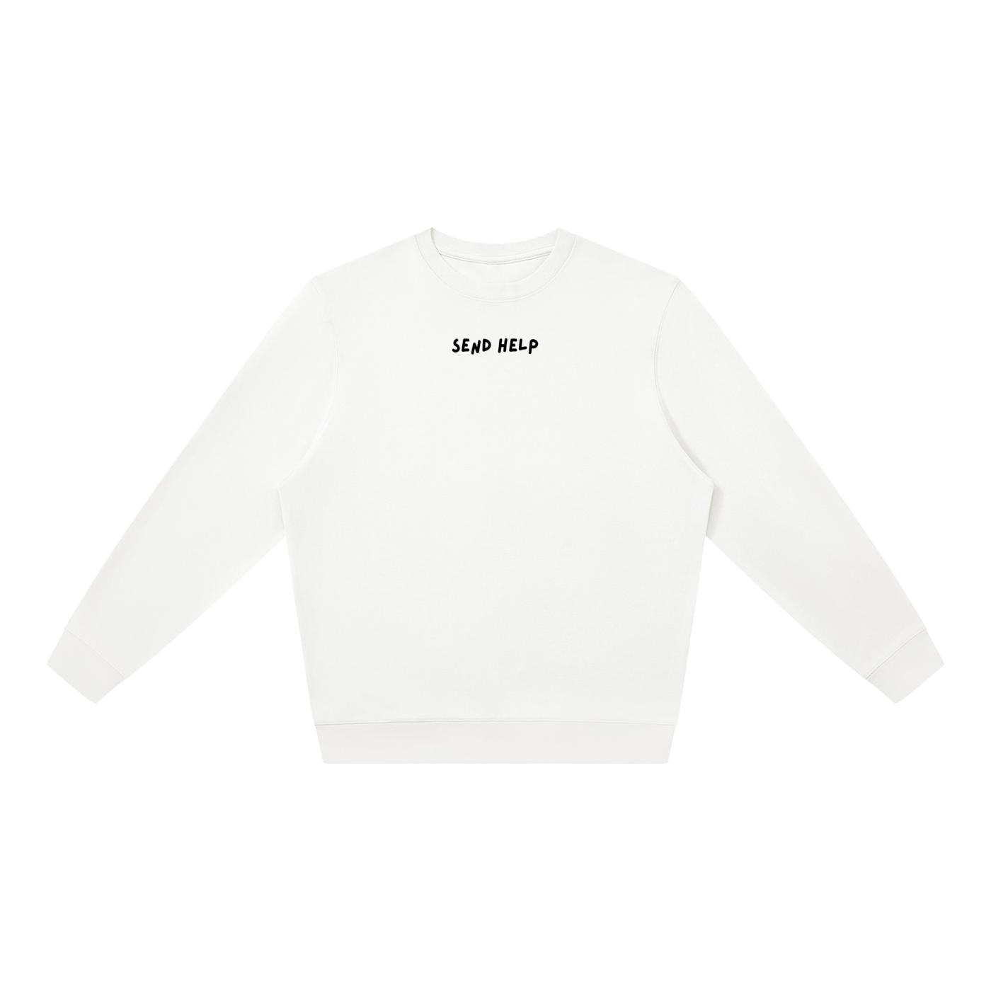 Send Help | Oversized Crewneck Sweatshirt | Loose Fit Pullover Sweater | Minimalist Streetwear | Funny Quote Cozy Women’s Sweatshirt