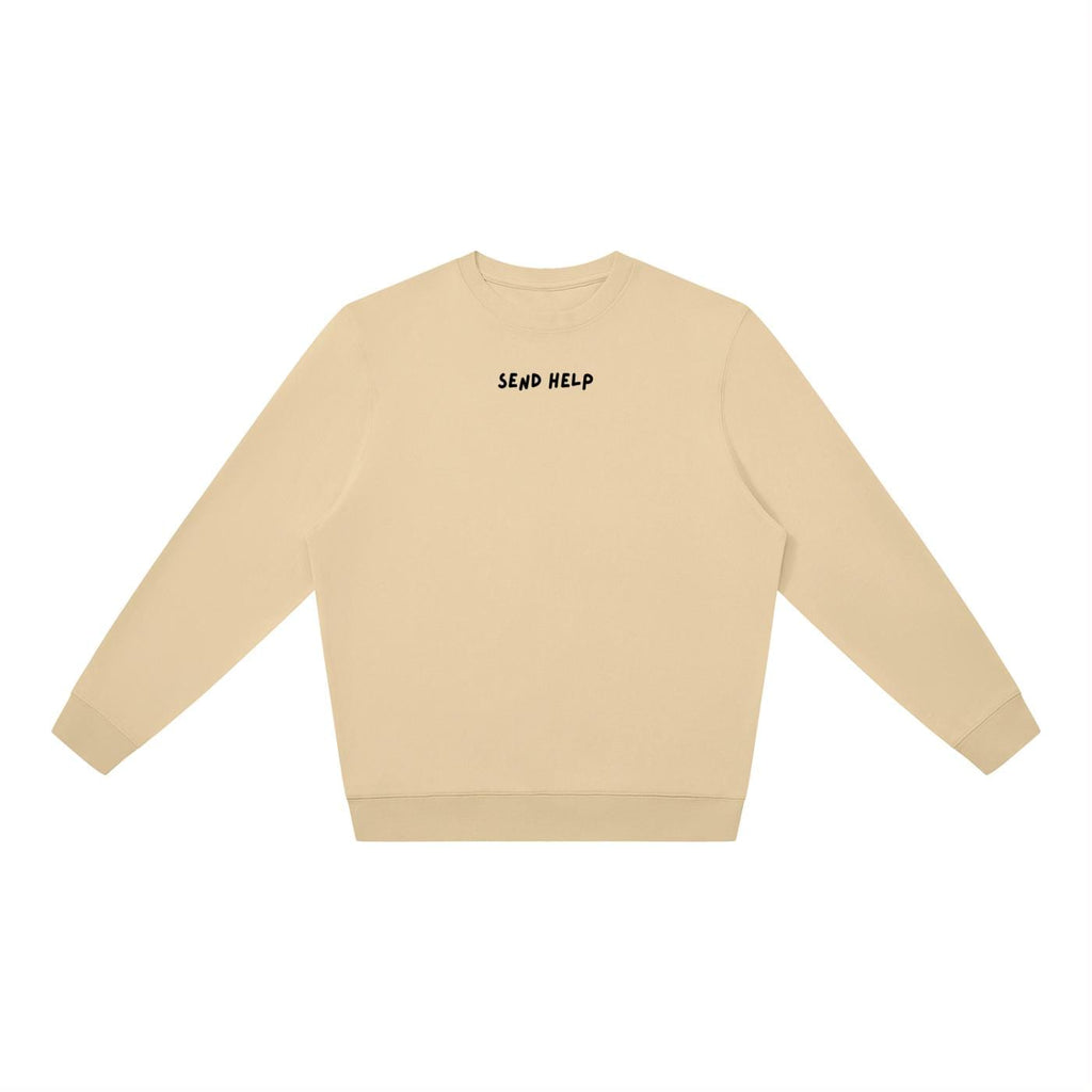 Send Help | Oversized Crewneck Sweatshirt | Loose Fit Pullover Sweater | Minimalist Streetwear | Funny Quote Cozy Women’s Sweatshirt
