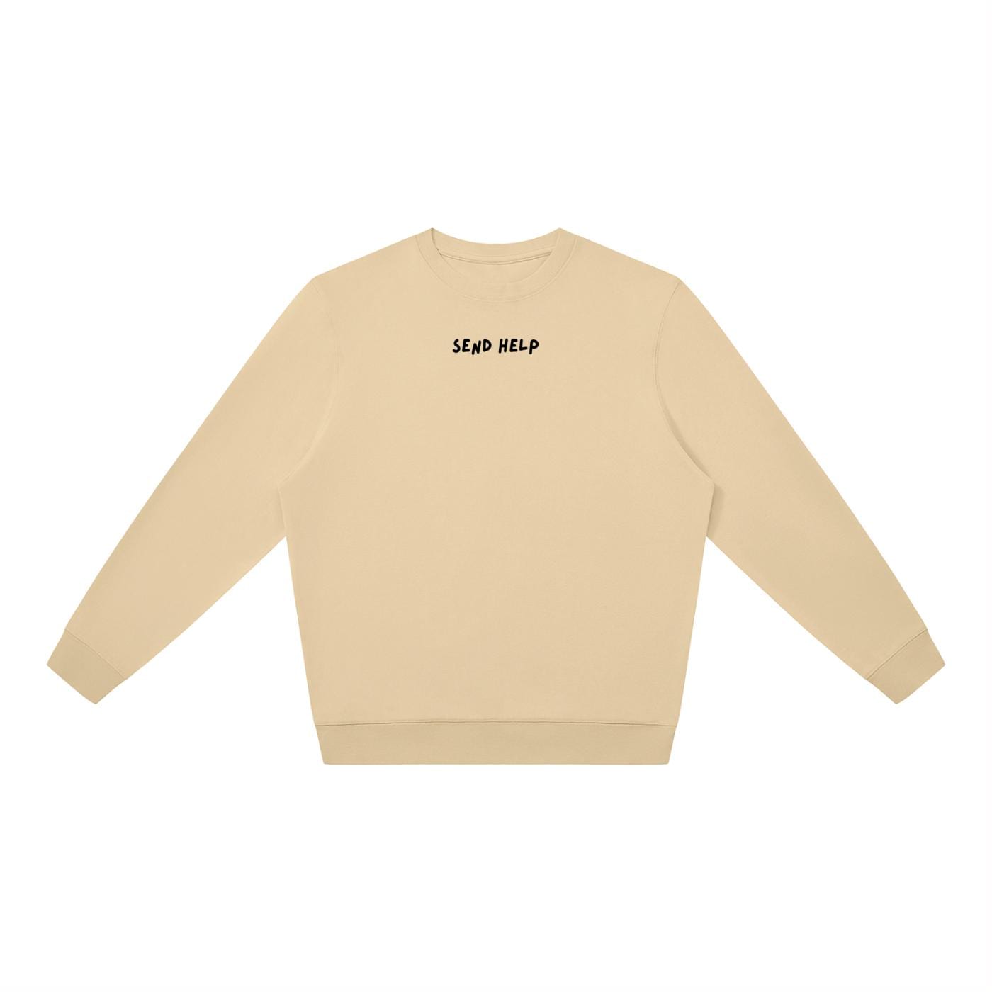 Send Help | Oversized Crewneck Sweatshirt | Loose Fit Pullover Sweater | Minimalist Streetwear | Funny Quote Cozy Women’s Sweatshirt