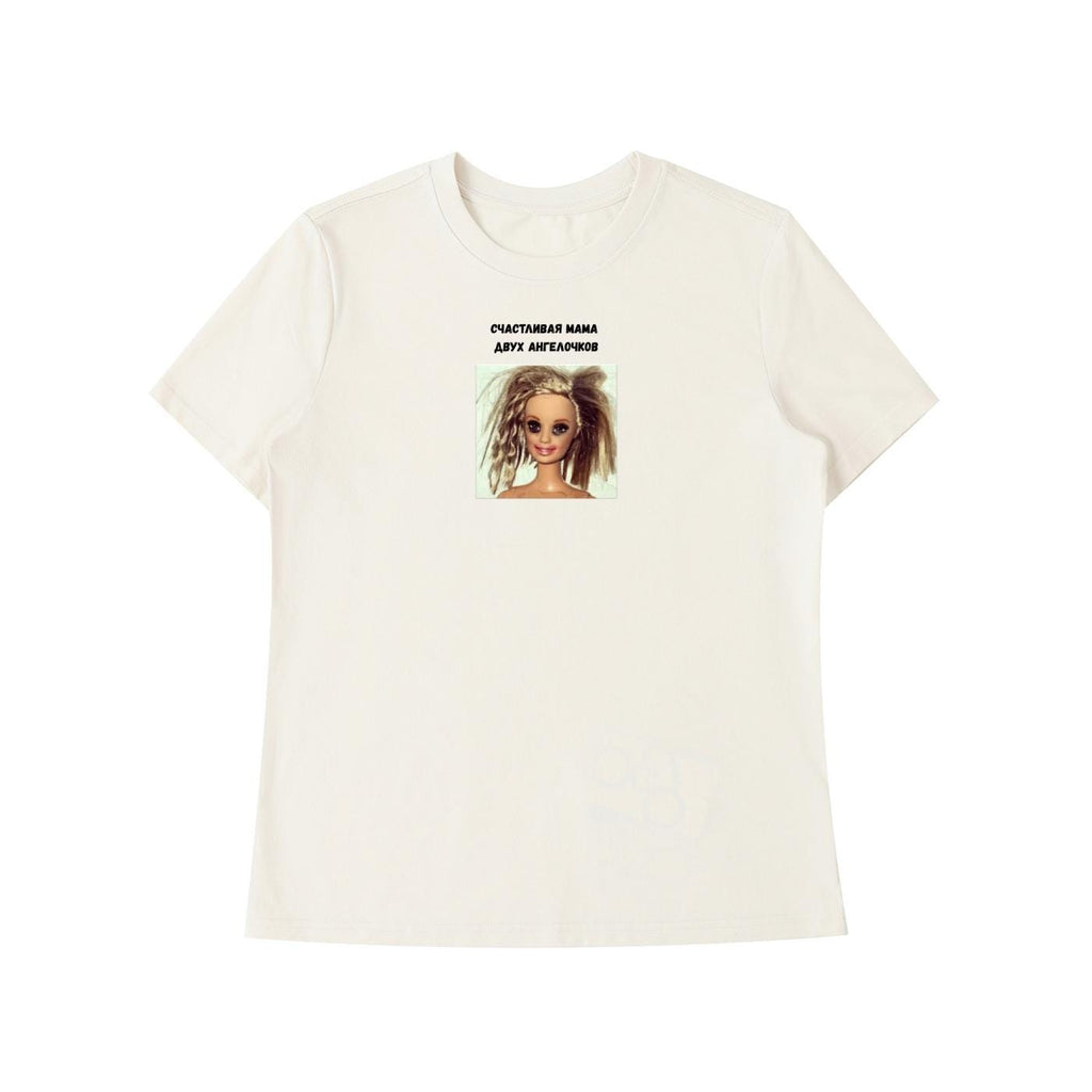 Счастливая Мама Двух Ангелочков | Slim Fit Cotton Blend Graphic Tee | Minimalist Russian Quote Shirt | Funny Mom Life T-Shirt | Everyday Top
