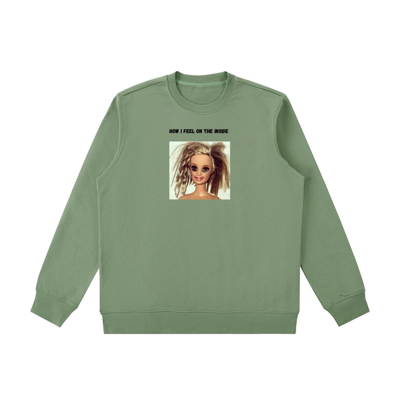 How I Feel On The Inside | Funny Quote Crewneck Pullover | Oversized Cotton Blend Sweater | Cozy Casual Sweatshirt | Relatable Mood Shirt