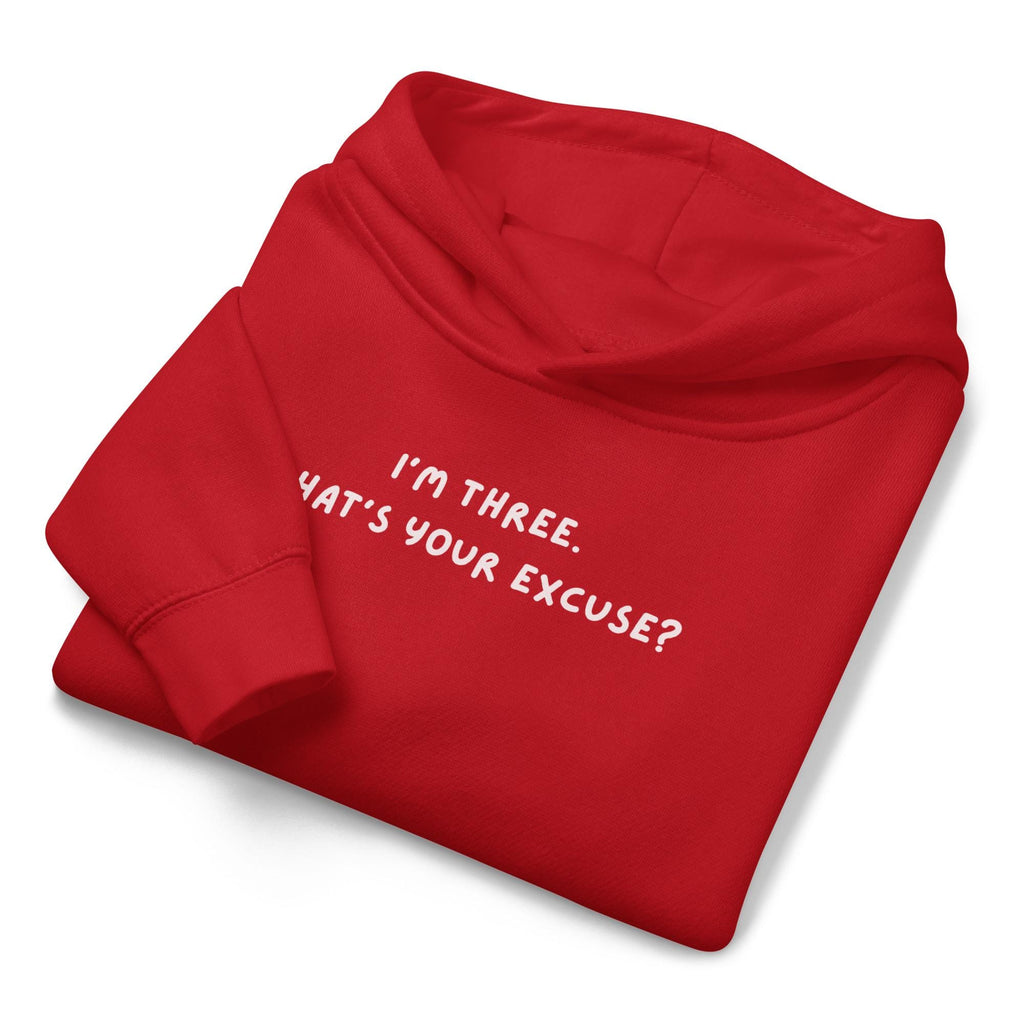 I’m Three What’s Your Excuse | Kids Fleece Pullover Sweatshirt | Funny Toddler Birthday Hoodie | Soft Warm Cozy Hoodie for Boys and Girls