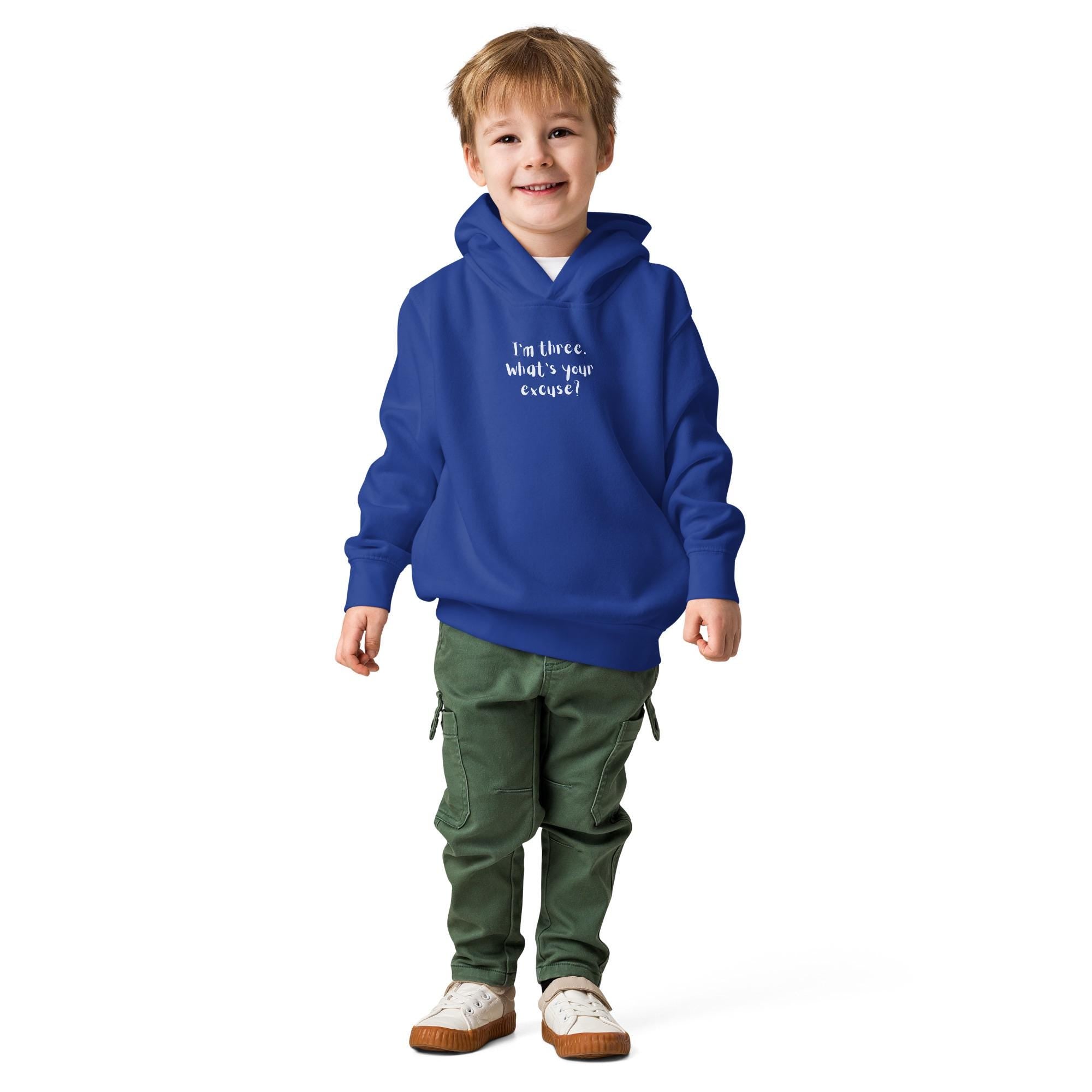 I’m Three What’s Your Excuse Kids Hoodie | Funny Toddler Fleece Hoodie | Cute Kids Pullover Sweatshirt | Warm Cozy Hoodie for Boys Girls
