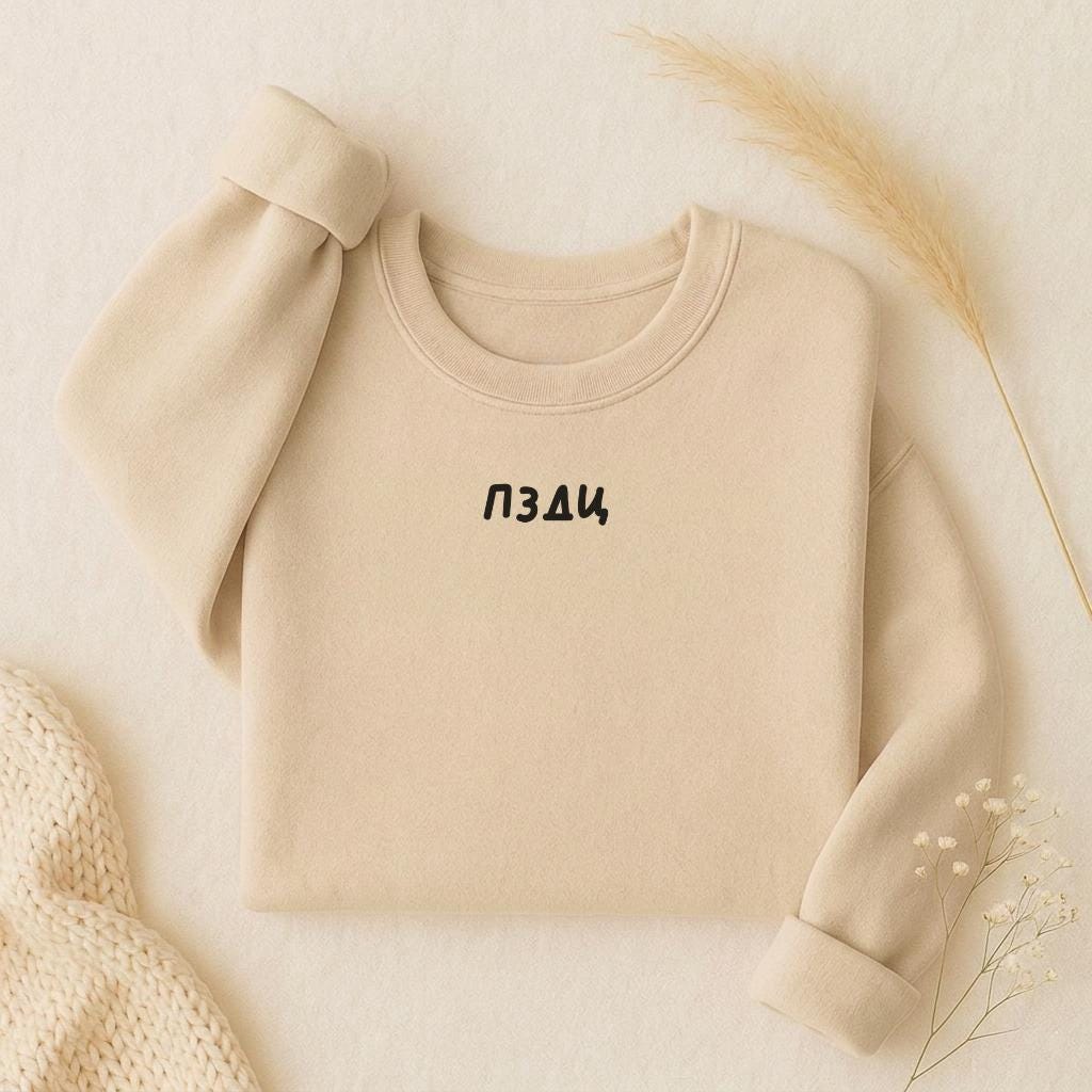 ПЗДЦ | Oversized Crewneck Sweatshirt | Loose Fit Pullover | Minimalist Streetwear Sweater for Women | Gift for Her