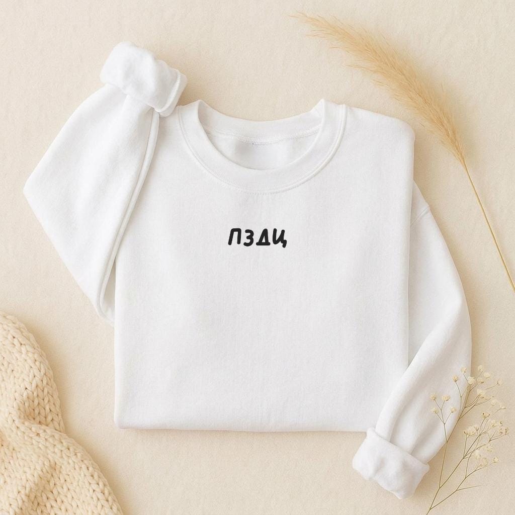 ПЗДЦ | Oversized Crewneck Sweatshirt | Loose Fit Pullover | Minimalist Streetwear Sweater for Women | Gift for Her