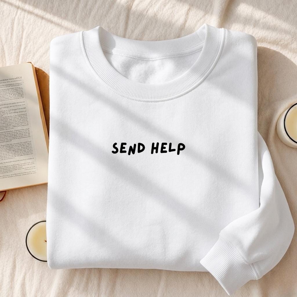 Send Help | Essential Heavyweight Crewneck Sweatshirt | Cozy Cotton Pullover | Minimalist Streetwear | Funny Quote Sweatshirt