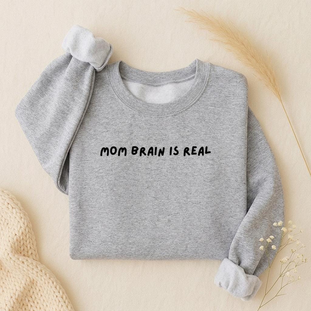 Mom Brain is Real | Oversized Crewneck Sweatshirt | Loose Fit Pullover Sweater | Minimalist Streetwear | Cozy Mom Life Sweatshirt
