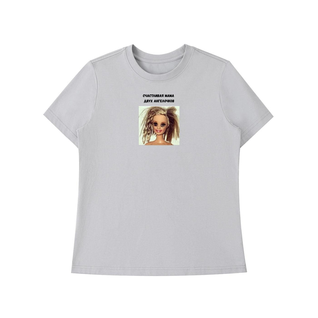 Счастливая Мама Двух Ангелочков | Slim Fit Cotton Blend Graphic Tee | Minimalist Russian Quote Shirt | Funny Mom Life T-Shirt | Everyday Top