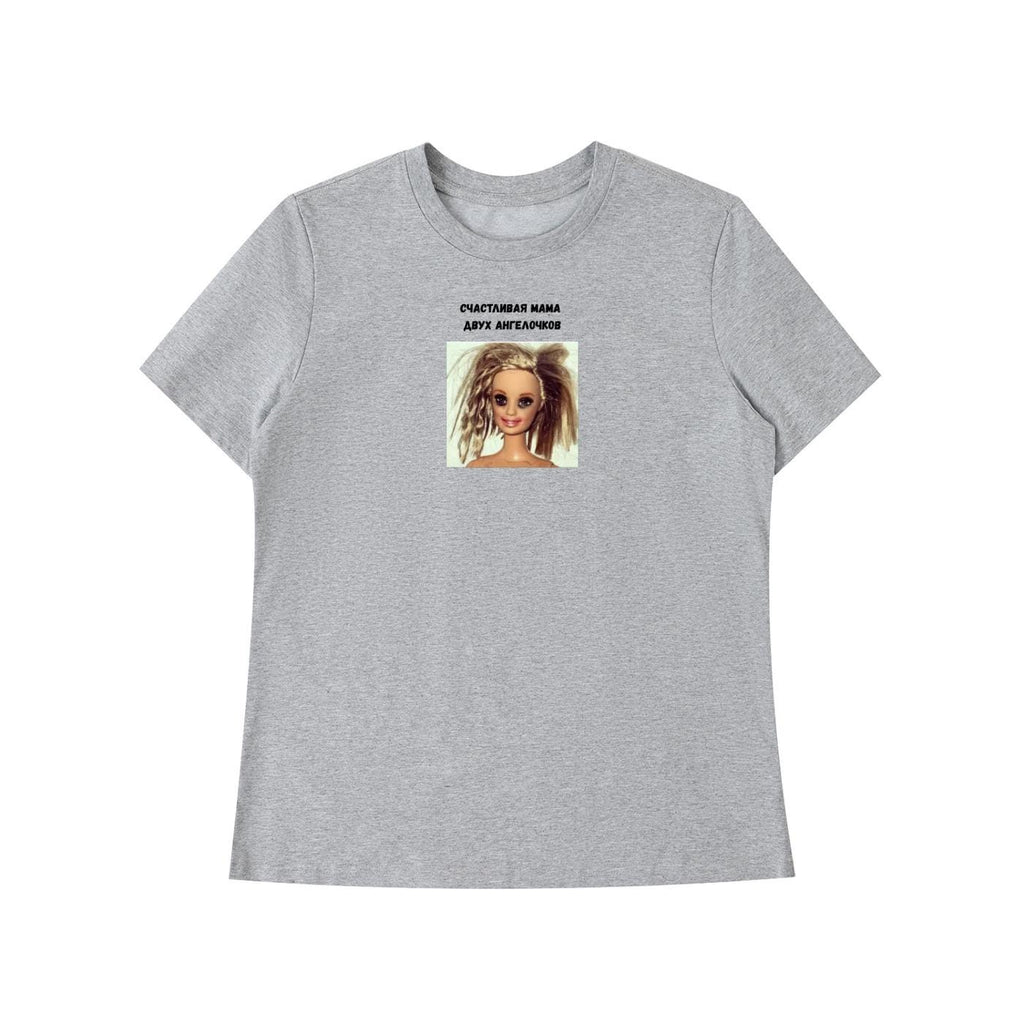 Счастливая Мама Двух Ангелочков | Slim Fit Cotton Blend Graphic Tee | Minimalist Russian Quote Shirt | Funny Mom Life T-Shirt | Everyday Top