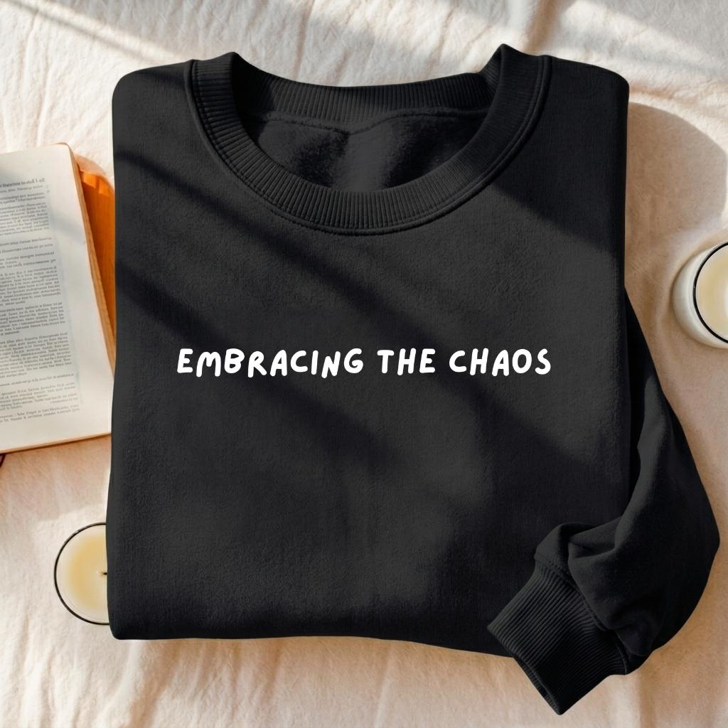 Embracing The Chaos | Essential Heavyweight Crewneck Sweatshirt | Women’s Cozy Cotton Pullover | Minimalist Chaos Quote Streetwear