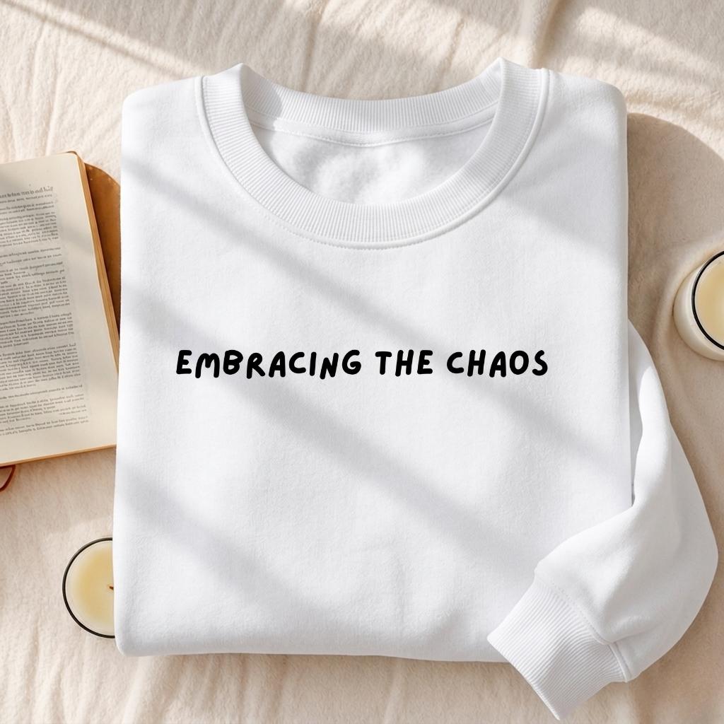 Embracing The Chaos | Essential Heavyweight Crewneck Sweatshirt | Cozy Cotton Pullover | Minimalist Streetwear | Funny Quote Sweatshirt