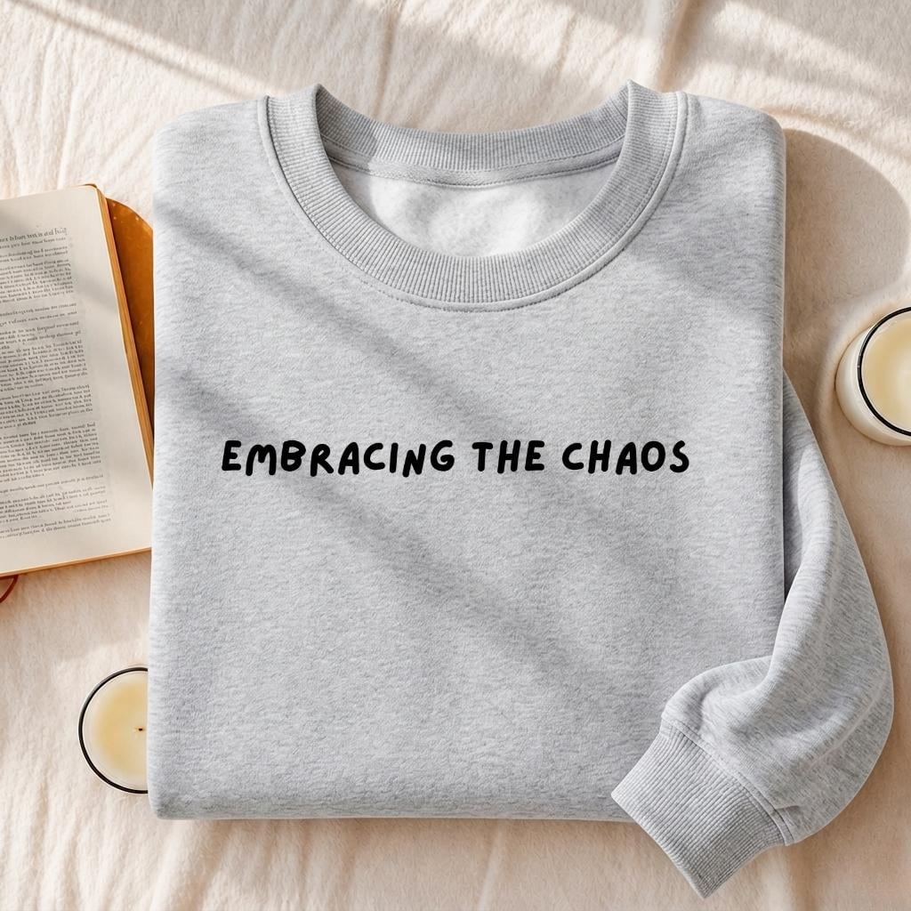 Embracing The Chaos | Essential Heavyweight Crewneck Sweatshirt | Cozy Cotton Pullover | Minimalist Streetwear | Funny Quote Sweatshirt