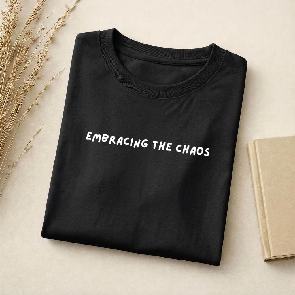 Embracing The Chaos | Funny Mom Shirt | Slim Fit Cotton Blend T-Shirt | Chaos Parenting Humor Top | Mom Gift Idea