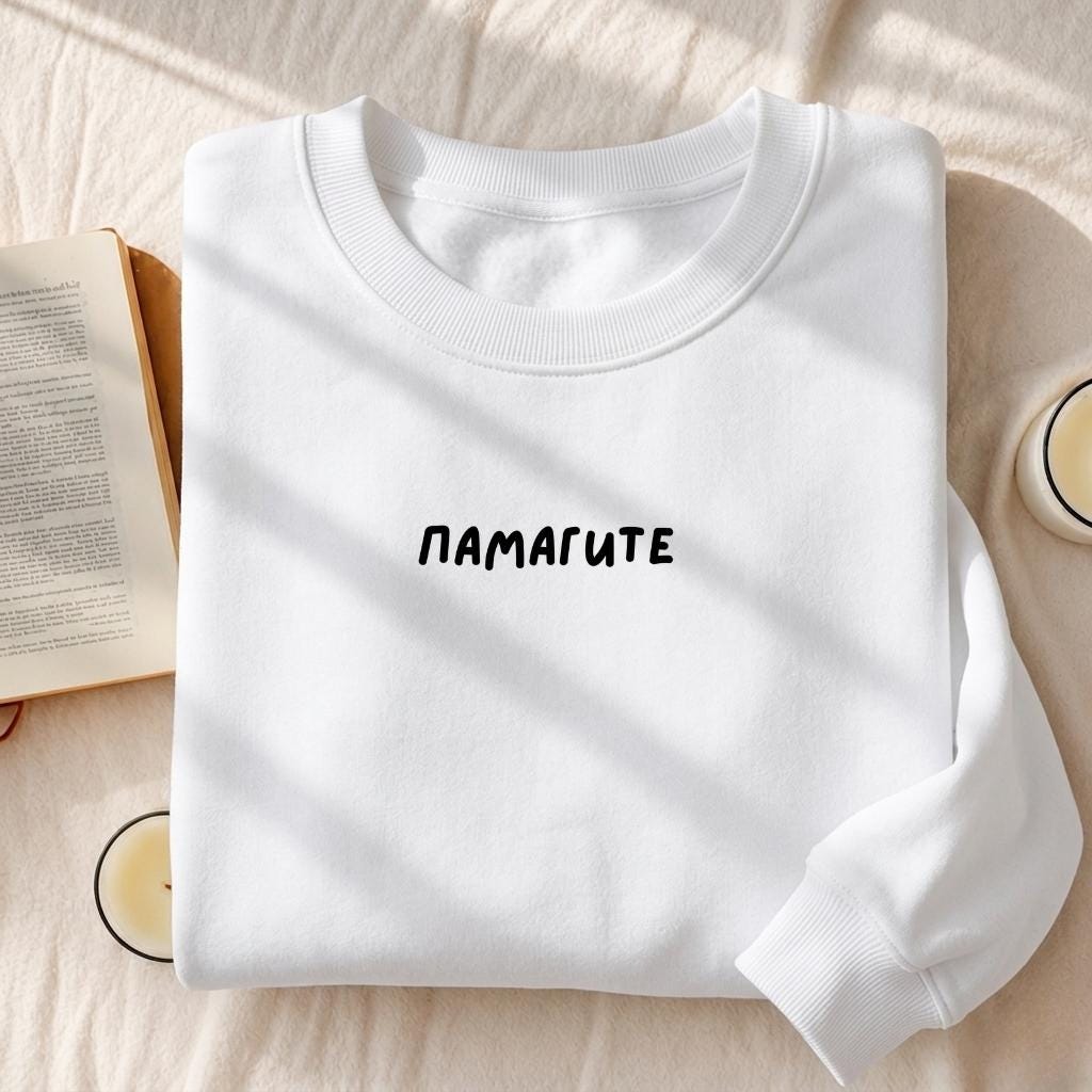 ПАМАГИТЕ | Heavyweight Crewneck Sweatshirt | Cozy Cotton Pullover | Minimalist Streetwear | Funny Meme Sweatshirt