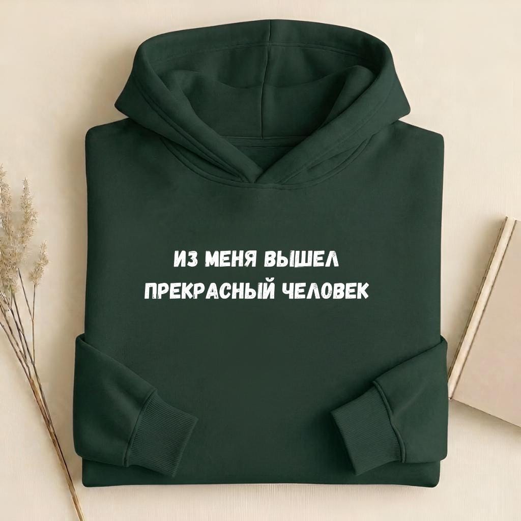 Из Меня Вышел Прекрасный Человек | Heavyweight Hoodie | Cotton Blend Pullover Hoodie | Funny Russian Quote Hoodie | Casual Streetwear