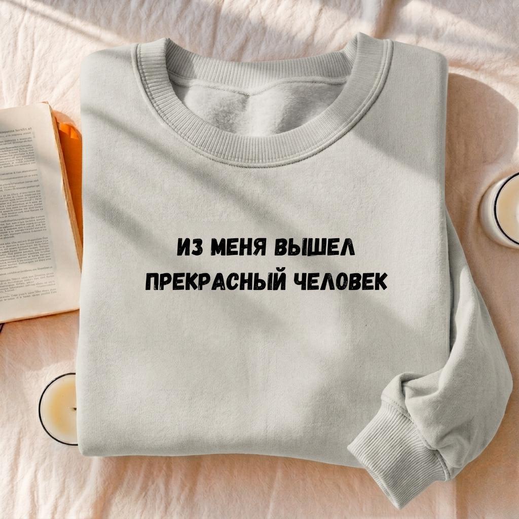 Из Меня Вышел Прекрасный Человек | Cotton Blend Cozy Crewneck Pullover | Funny Russian Quote Sweatshirt | Minimalist Streetwear Pullover