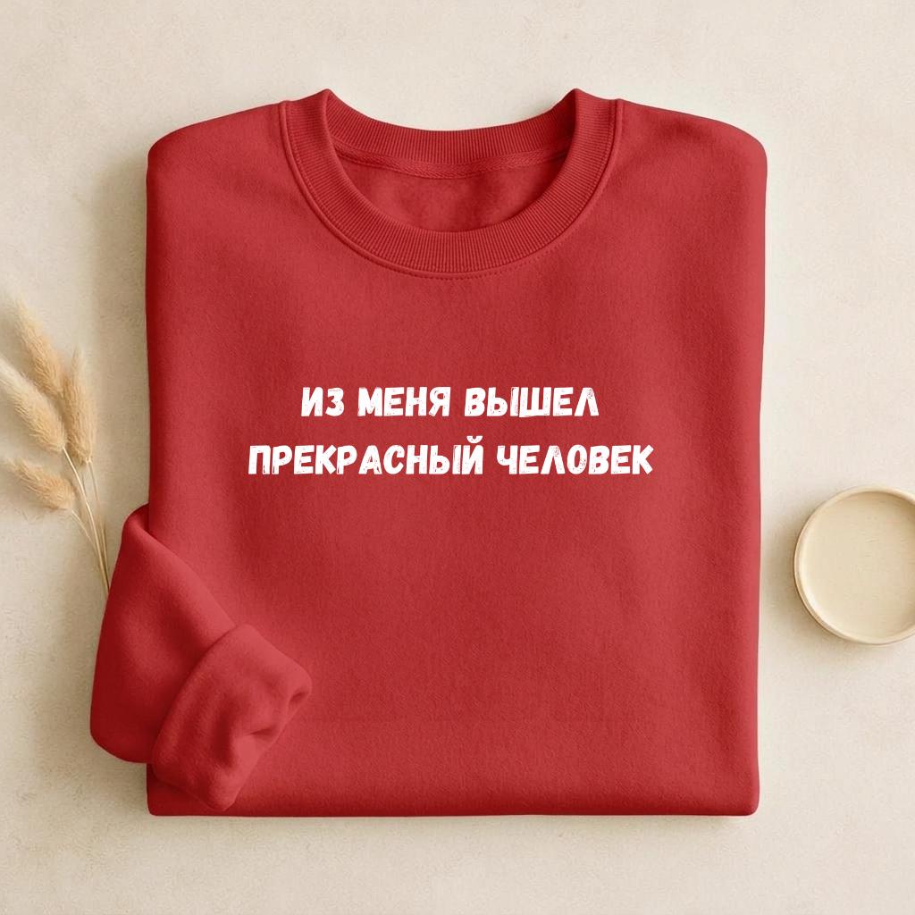 Из Меня Вышел Прекрасный Человек | Cozy Crewneck Pullover | Funny Russian Quote Sweater | Minimalist Meme Sweatshirt | Everyday Streetwear