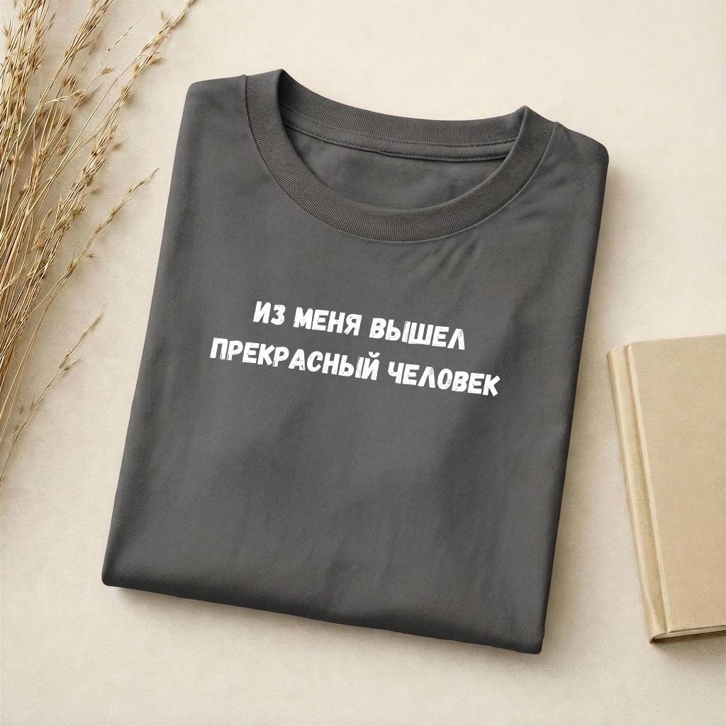 Из Меня Вышел Прекрасный Человек | Slim Fit Cotton Tee | Funny Russian Quote Shirt | Minimalist Humor Tee | Everyday Casual Streetwear Top