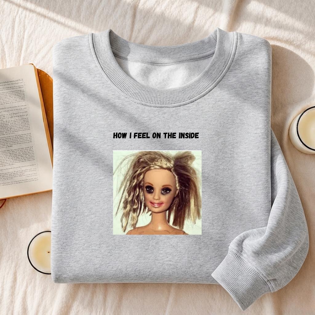 How I Feel On The Inside | Funny Quote Crewneck Pullover | Oversized Cotton Blend Sweater | Cozy Casual Sweatshirt | Relatable Mood Shirt