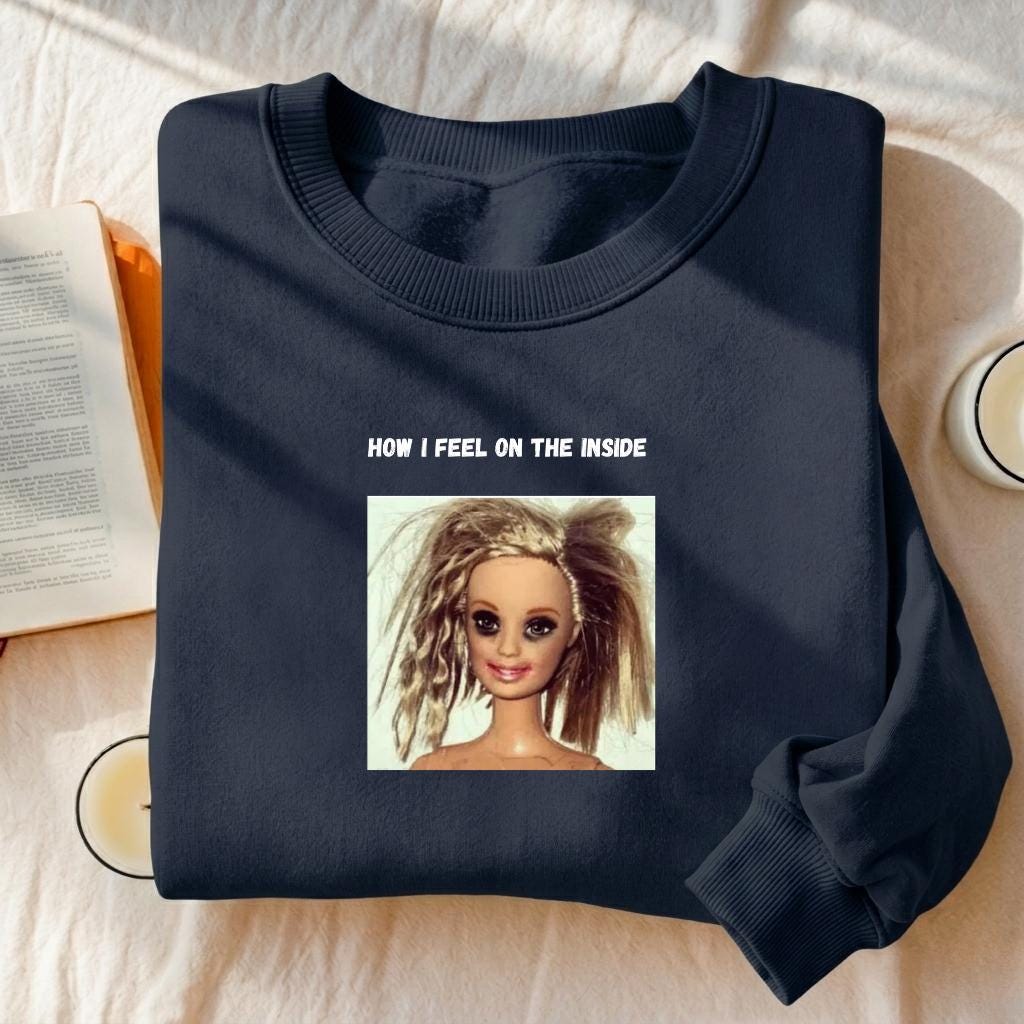 How I Feel On The Inside | Oversized Cozy Crewneck Pullover | Funny Emotional Quote Shirt | Minimalist Cotton Blend Sweater