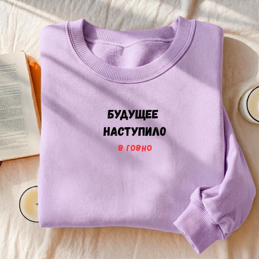 Будущее Наступило В Говно | Cozy Crewneck Pullover | Funny Russian Quote Sweater | Cotton Blend Casual Sweatshirt | Meme Streetwear