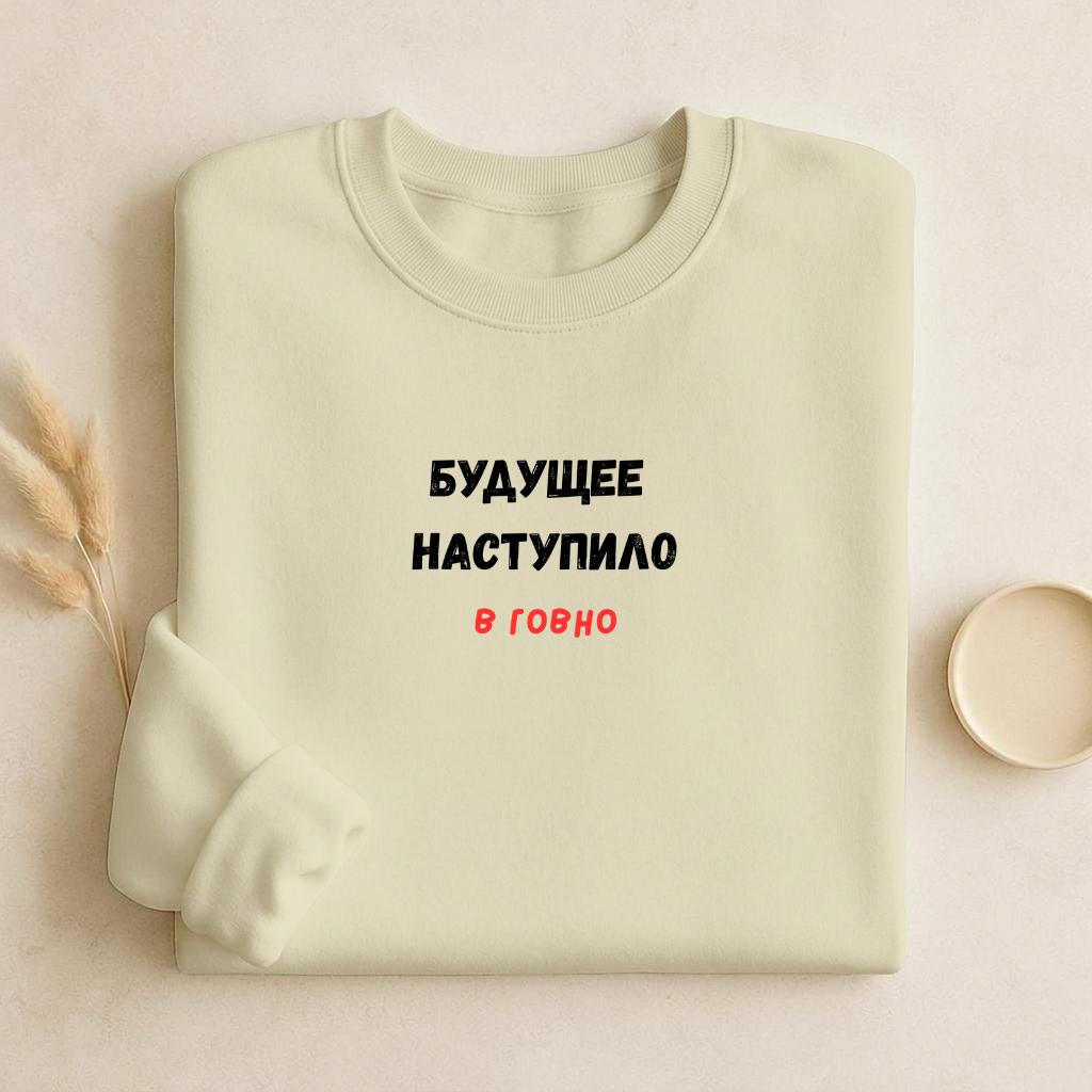Будущее Наступило В Говно | Cozy Crewneck Pullover | Funny Russian Quote Sweater | Meme Humor Sweatshirt | Minimalist Streetwear