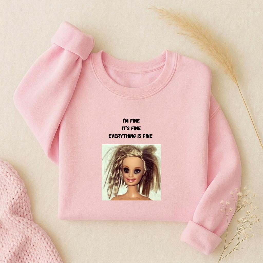 I’m Fine It’s Fine Everything Is Fine | Oversized Crewneck Sweatshirt Loose Fit | Minimalist Sarcastic Quote Pullover | Cozy Casual Wear