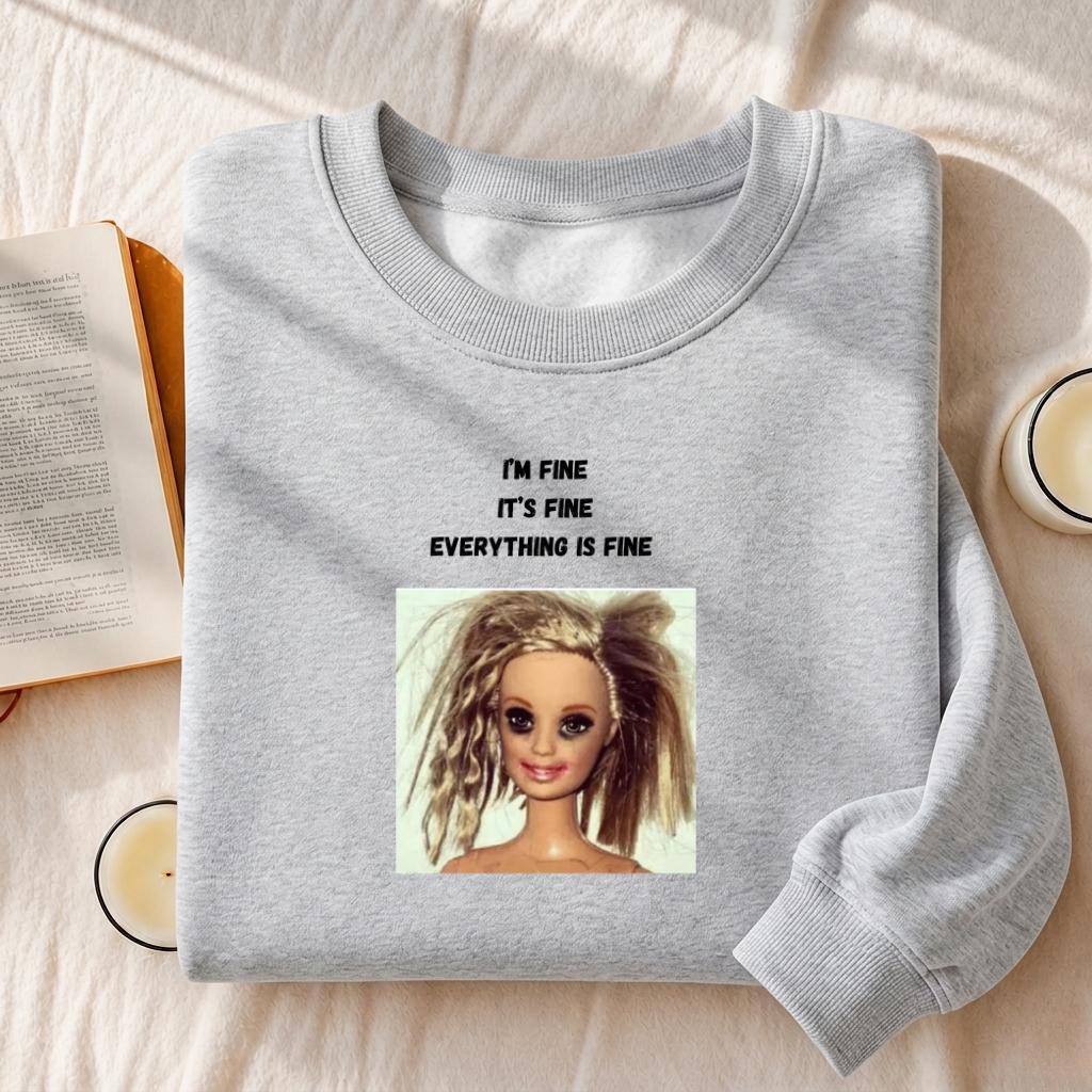 I’m Fine It’s Fine Everything Is Fine Sweatshirt | Funny Meme Crewneck Pullover | Oversized Cozy Cotton Sweatshirt | Chaos Humor Streetwear