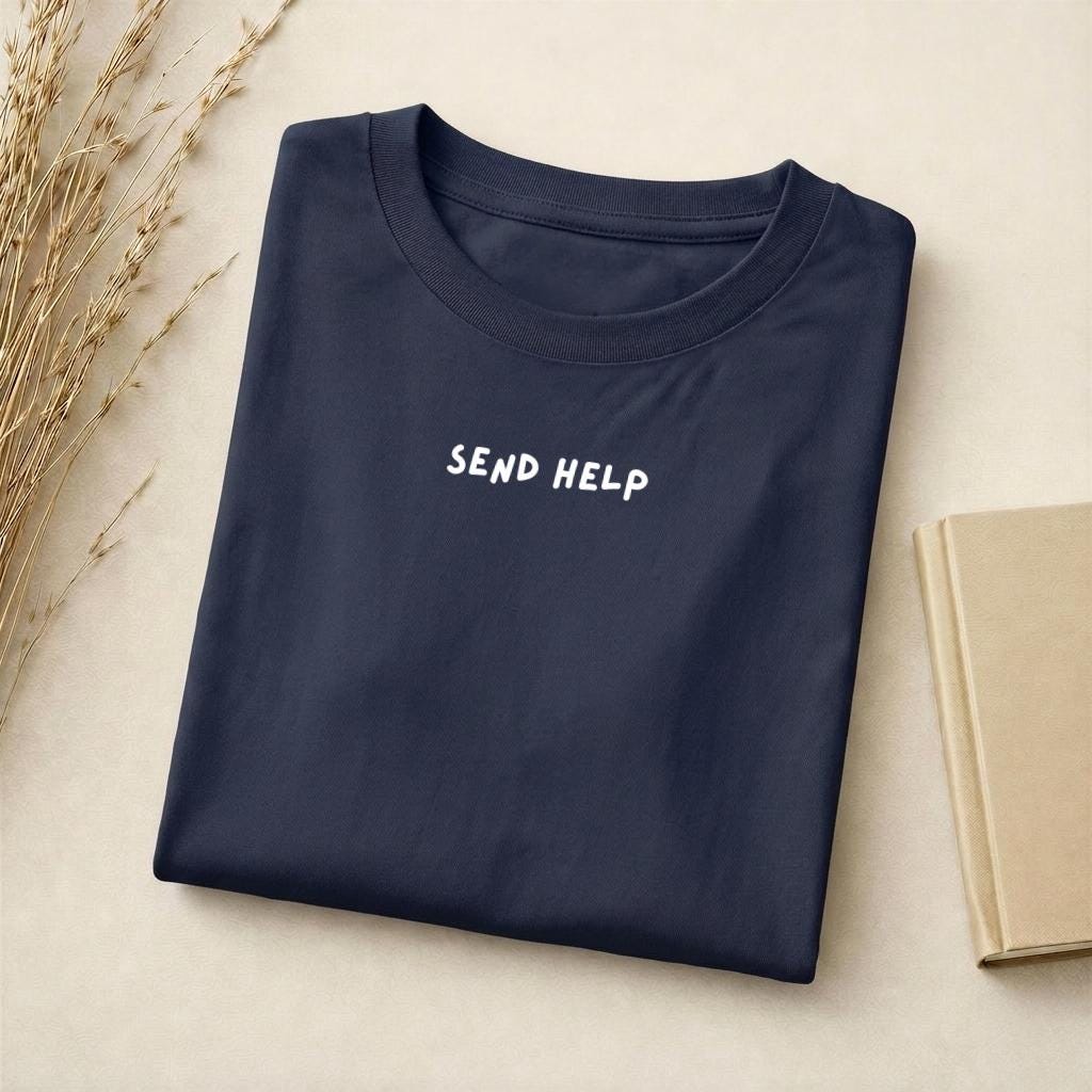 Send Help | Funny Sarcastic Shirt | Slim Fit Cotton Blend T-Shirt | Dry Humor Outfit | Simple Minimalist Style