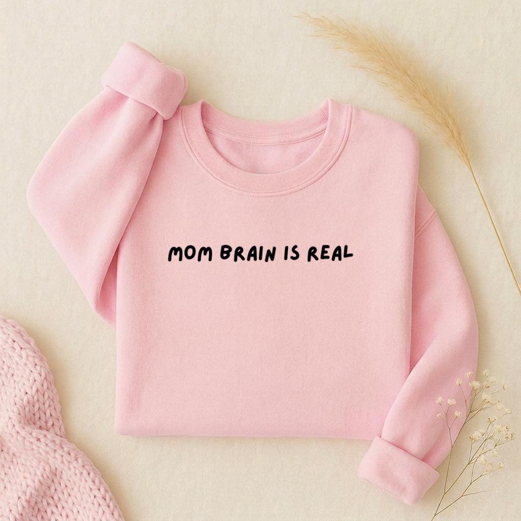 Mom Brain is Real | Oversized Crewneck Sweatshirt | Loose Fit Pullover Sweater | Minimalist Streetwear | Cozy Mom Life Sweatshirt