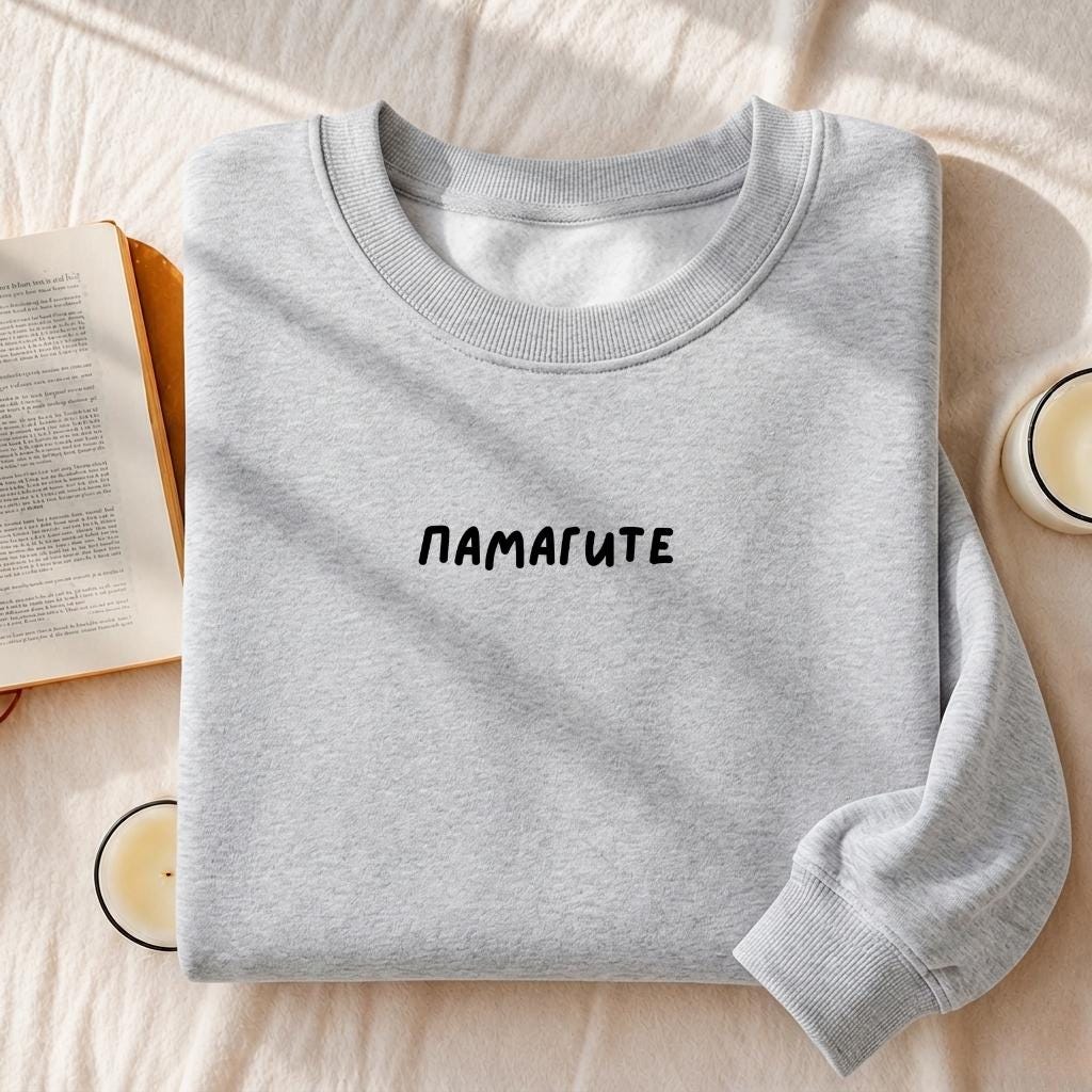 ПАМАГИТЕ | Heavyweight Crewneck Sweatshirt | Cozy Cotton Pullover | Minimalist Streetwear | Funny Meme Sweatshirt