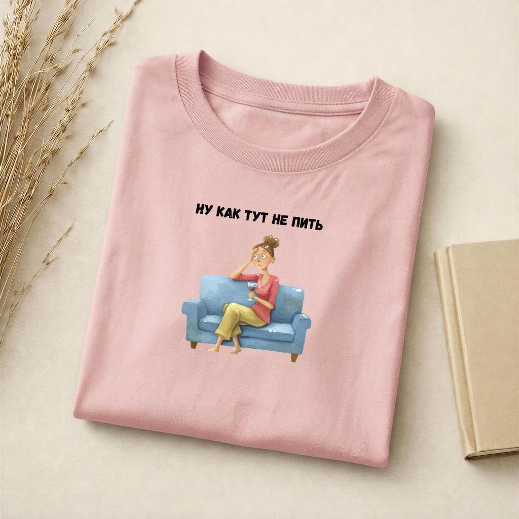 Ну Как Тут Не Пить | Slim Fit Cotton Blend Graphic Tee | Minimalist Russian Quote Shirt | Funny Humor Tee Casual Wear | Everyday Outfit