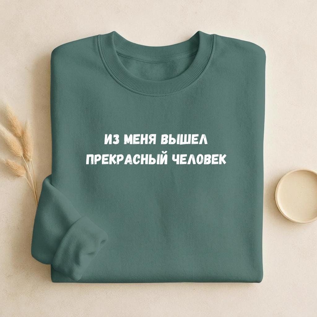 Из Меня Вышел Прекрасный Человек | Cozy Crewneck Pullover | Funny Russian Quote Sweater | Minimalist Meme Sweatshirt | Everyday Streetwear
