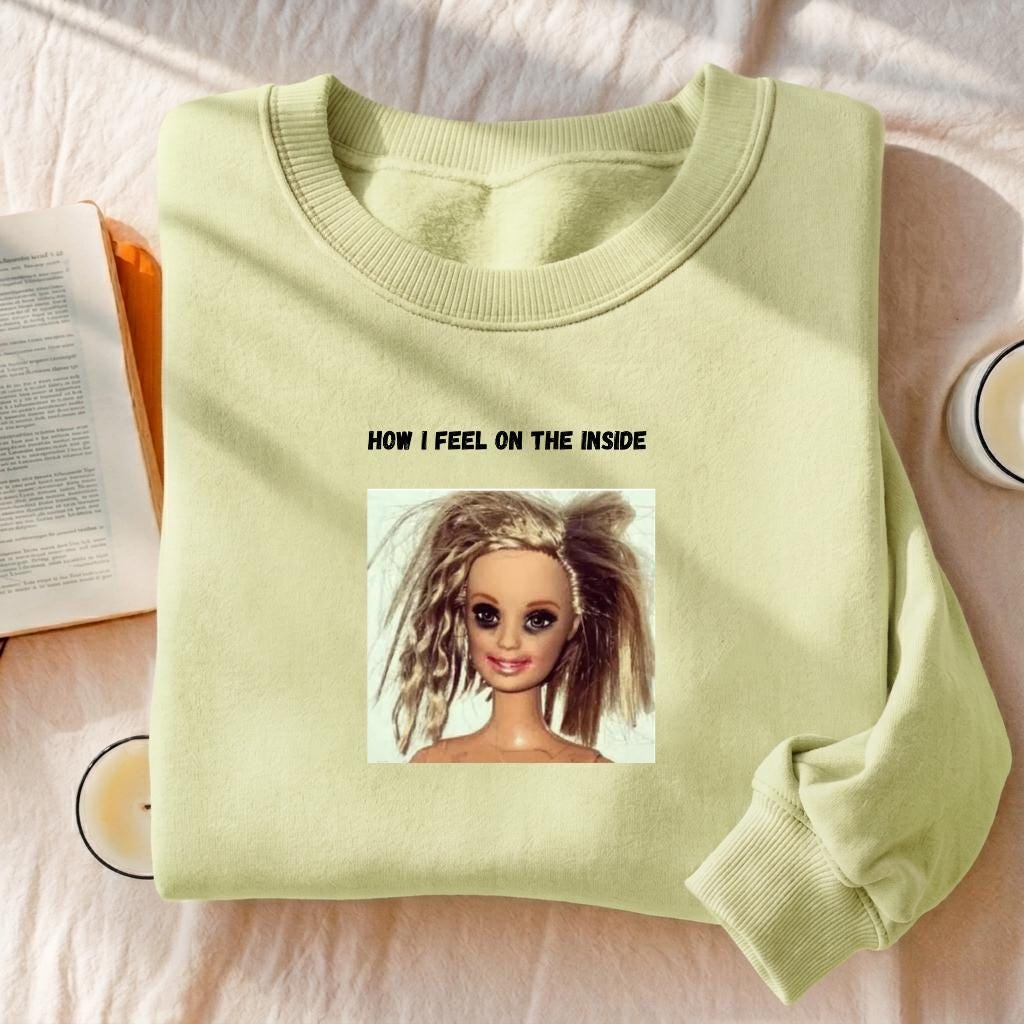 How I Feel On The Inside | Funny Quote Crewneck Pullover | Oversized Cotton Blend Sweater | Cozy Casual Sweatshirt | Relatable Mood Shirt