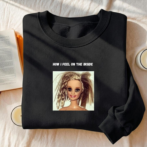 How I Feel On The Inside | Oversized Cozy Crewneck Pullover | Funny Emotional Quote Shirt | Minimalist Cotton Blend Sweater