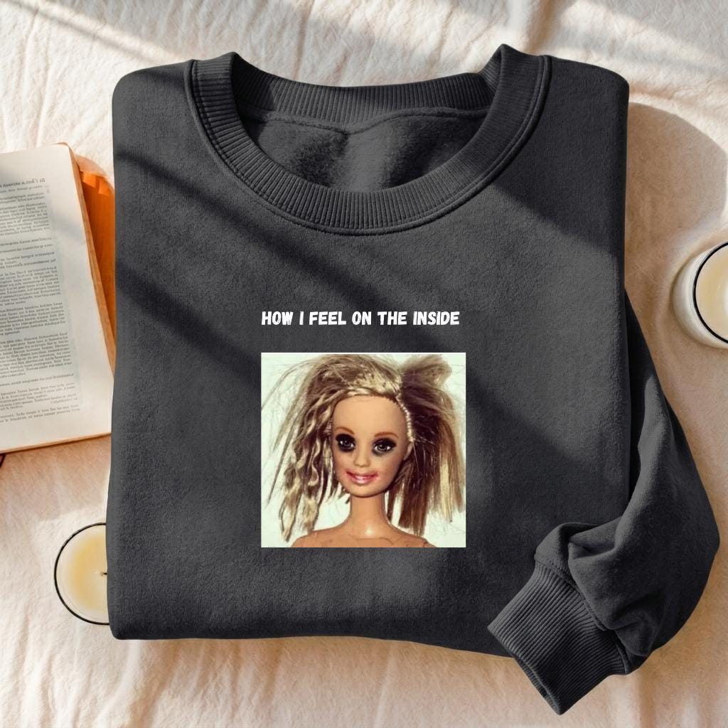 How I Feel On The Inside | Oversized Cozy Crewneck Pullover | Funny Emotional Quote Shirt | Minimalist Cotton Blend Sweater