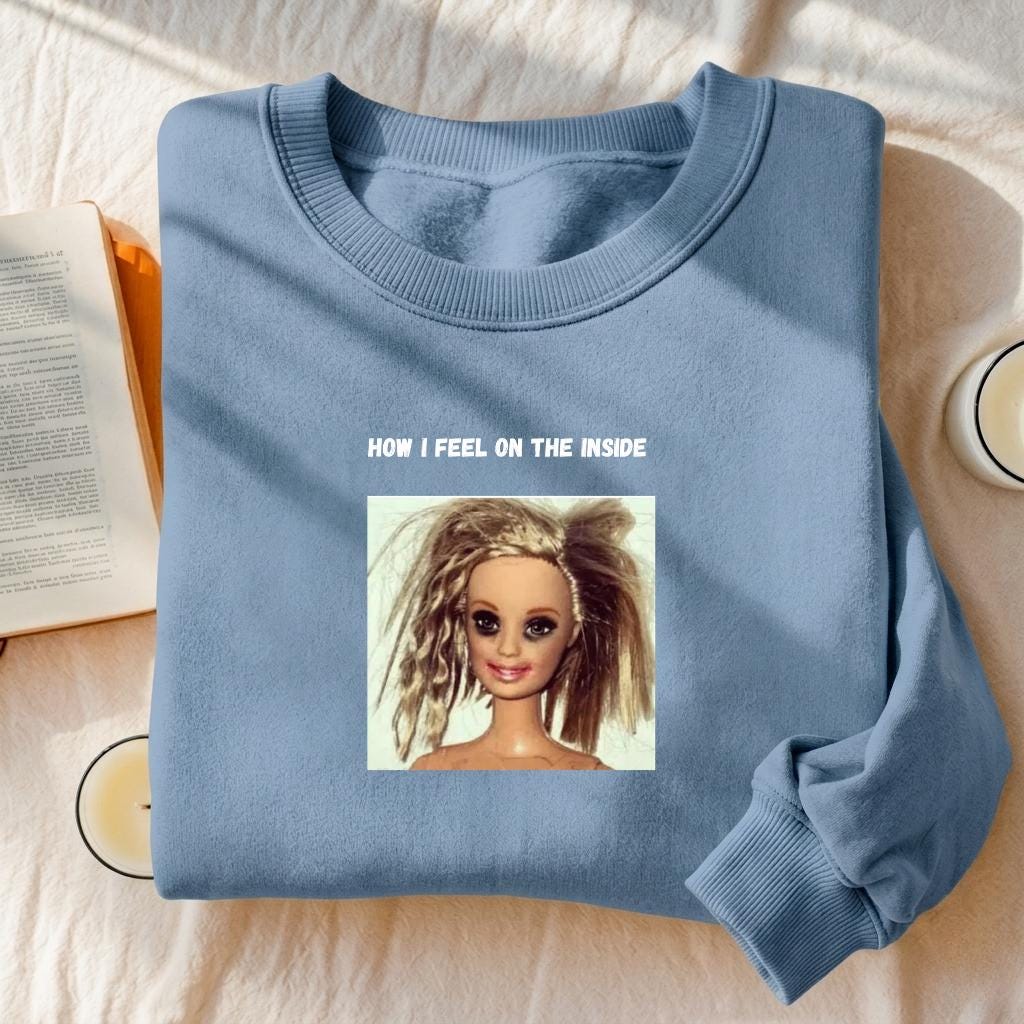 How I Feel On The Inside | Oversized Cozy Crewneck Pullover | Funny Emotional Quote Shirt | Minimalist Cotton Blend Sweater