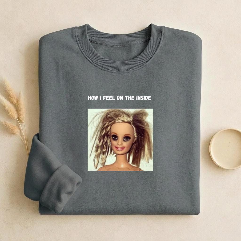 How I Feel On The Inside | Cozy Crewneck Pullover | Funny Emotional Quote Sweater | Minimalist Cotton Blend Top | Everyday Casual Wear