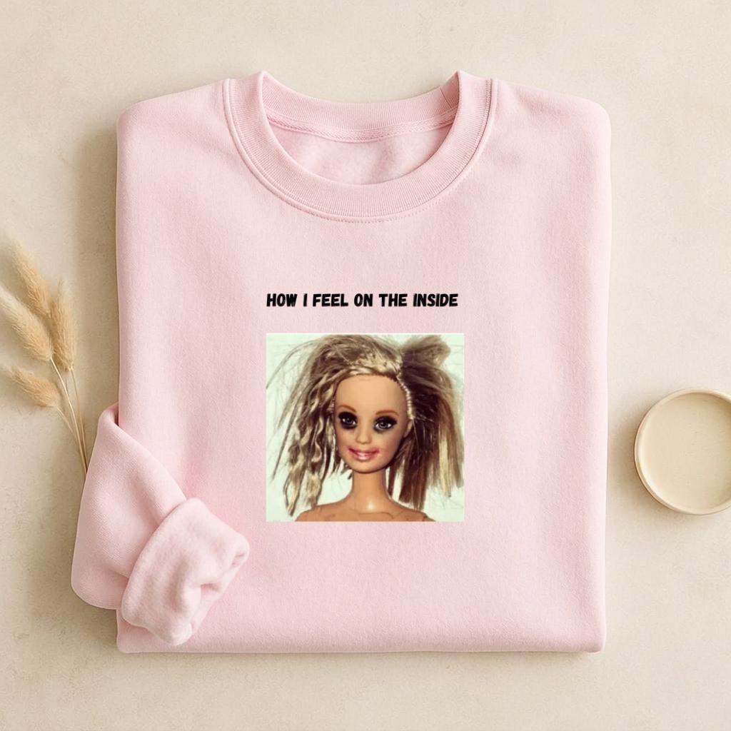How I Feel On The Inside | Funny Quote Crewneck Pullover | Cozy Cotton Blend Sweater | Relatable Mood Shirt | Casual Streetwear