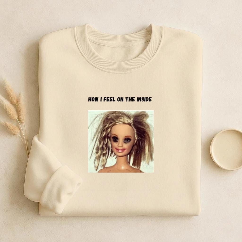 How I Feel On The Inside | Funny Quote Crewneck Pullover | Cozy Cotton Blend Sweater | Relatable Mood Shirt | Casual Streetwear