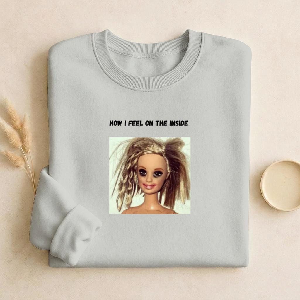 How I Feel On The Inside | Funny Quote Crewneck Pullover | Cozy Cotton Blend Sweater | Relatable Mood Shirt | Casual Streetwear