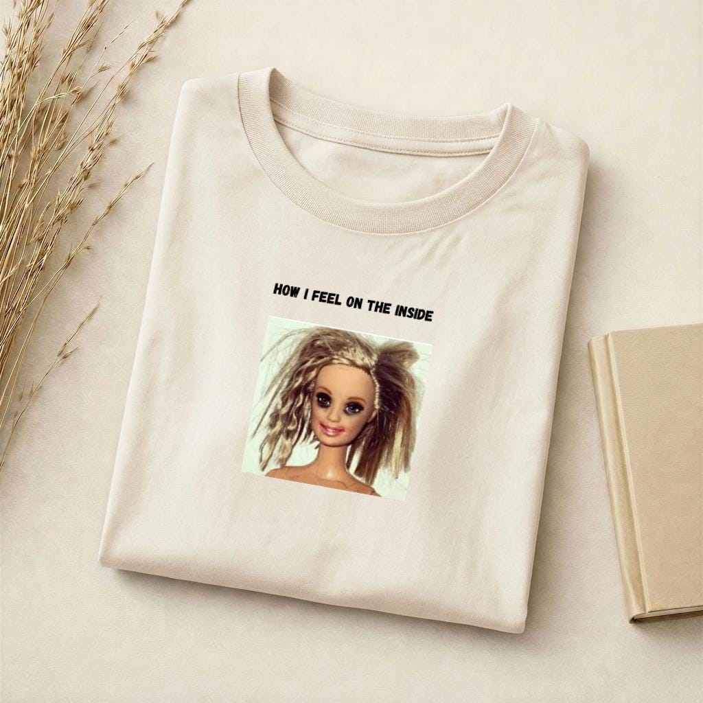 How I Feel On The Inside | Slim Fit Cotton Graphic Tee | Funny Emotional Quote Shirt | Minimalist Mood Tee | Everyday Casual Wear