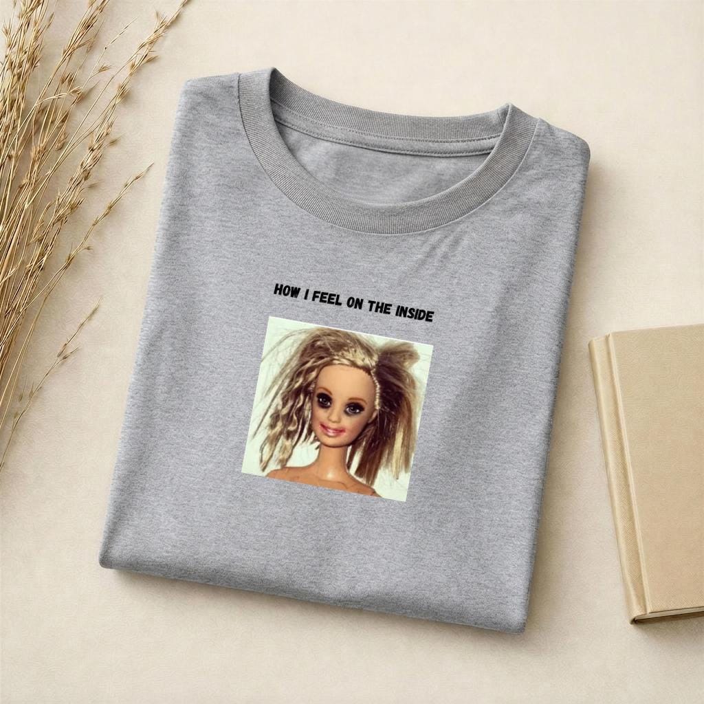 How I Feel On The Inside | Slim Fit Cotton Graphic Tee | Funny Emotional Quote Shirt | Minimalist Mood Tee | Everyday Casual Wear
