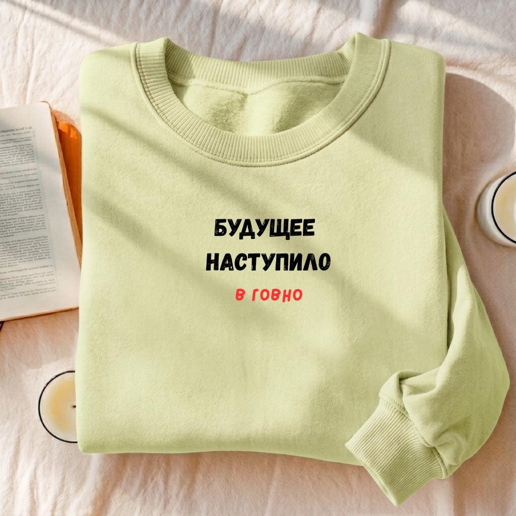 Будущее Наступило В Говно | Cozy Crewneck Pullover | Funny Russian Quote Sweater | Cotton Blend Casual Sweatshirt | Meme Streetwear