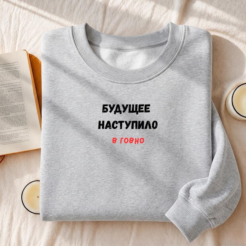 Будущее Наступило В Говно | Cozy Crewneck Pullover | Funny Russian Quote Sweater | Cotton Blend Casual Sweatshirt | Meme Streetwear