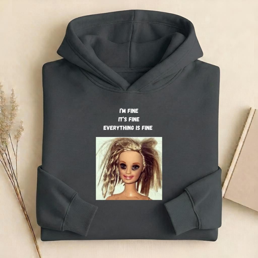 I’m Fine It’s Fine Everything Is Fine | Heavyweight Cotton Blend Hoodie | Minimalist Pullover | Funny Mom Life Hoodie | Casual Streetwear