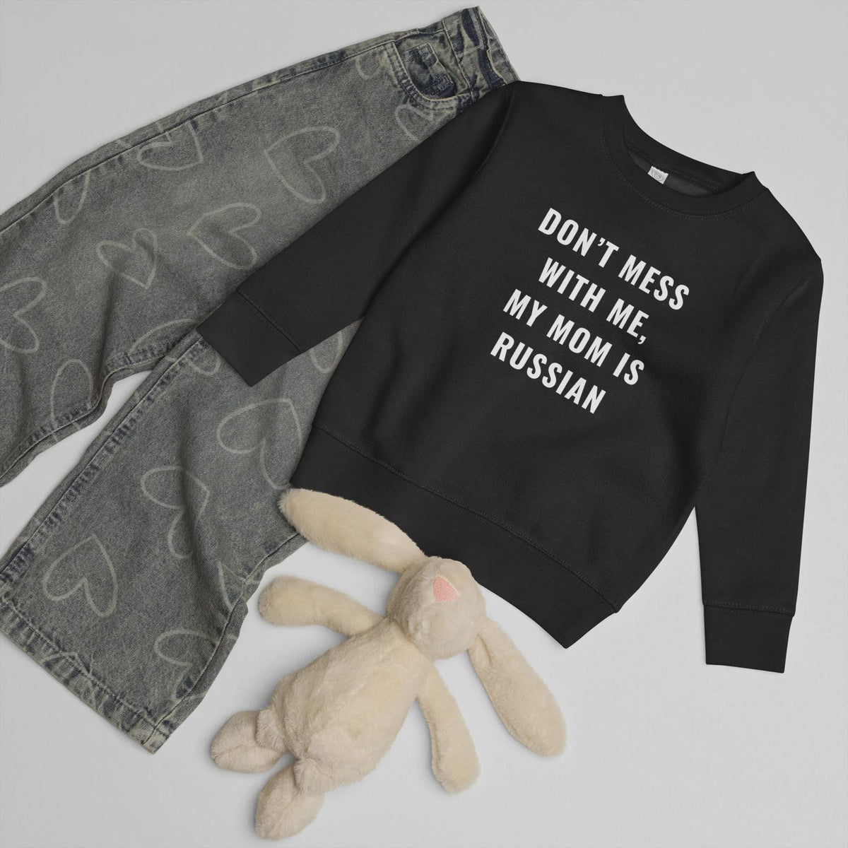 Don’t Mess With Me, My Mom Is Russian | Funny Kids’ Crewneck Sweatshirt | Russian Mom Kids Shirt | Cute Toddler Pullover | Kids Gift